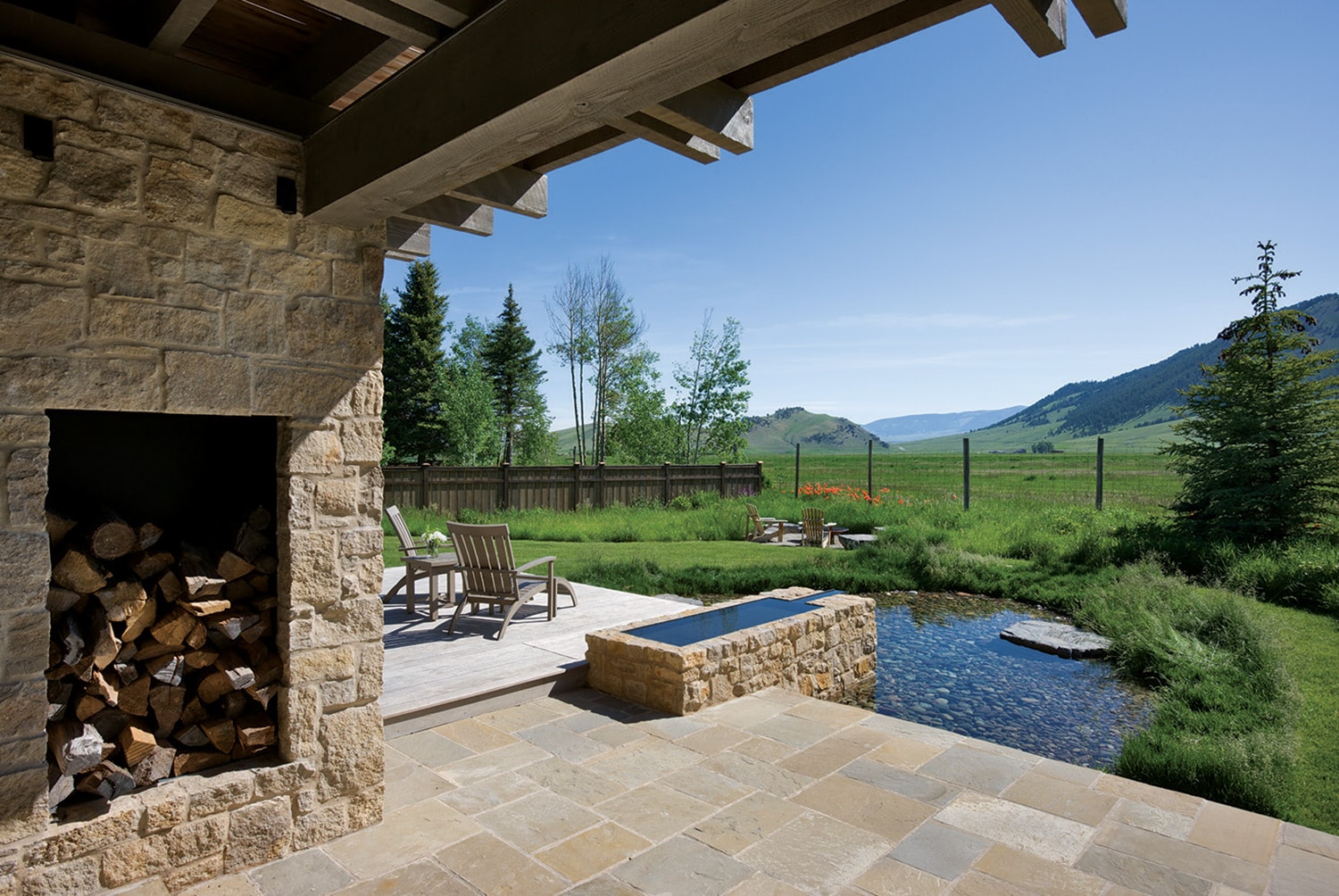 Haworth’s home also includes a variety of outdoor living spaces, this one looking out toward the National Elk Refuge.