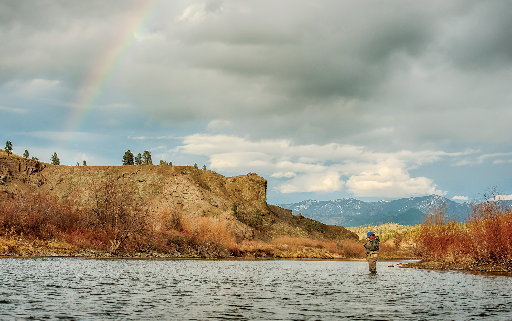 Fly Fishing With Dog Missouri River Montana Western Landscape Original Oil